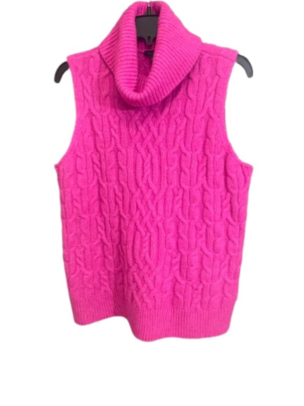 Talbots Hot Pink Cable Knit Turtleneck Sleeveless Sweater Vest Size L